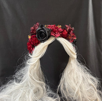 Bordeaux Noir Deux Floral Garland | Flower Tiara, Flower Crown, Elven Princess Headpiece, Fairy-core, Ren Faire, Special Occasion Photoshoot