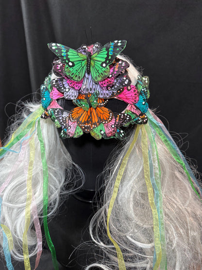 Fantasy Butterfly Mask Rainbow – Feather Butterfly Wing Mask – Fairy Masquerade Fae Costume – Renaissance Faire Festival Mask