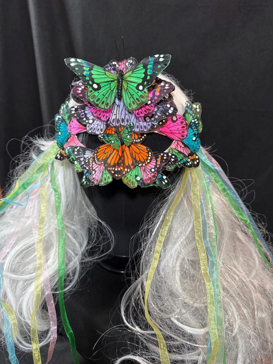 Fantasy Butterfly Mask  in Rainbow Hue2,Feather,Masquerade,Fae,Flower Fairy,Forrest,Garden Pixie,Ren Faire,Larp, Costume,Role Play