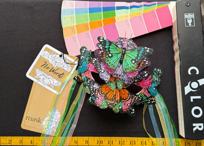 Fantasy Butterfly Mask Rainbow – Feather Butterfly Wing Mask – Fairy Masquerade Fae Costume – Renaissance Faire Festival Mask