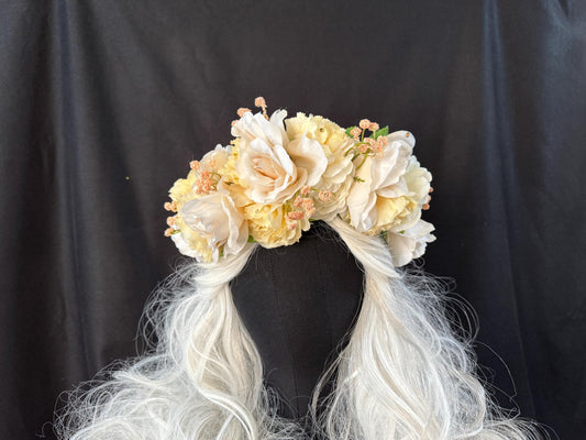 Creamsicle Floral Garland,Flower Tiara,Flower Crown,Elven Princess Headpiece,Fairy-core,Renaissance Faire,Special Occasion Photoshoot