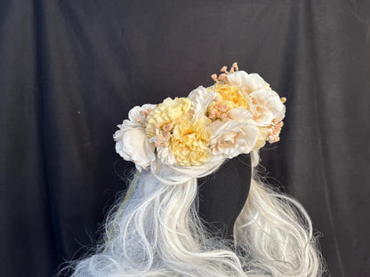 Creamsicle Floral Garland | Flower Tiara, Flower Crown, Elven Princess Headpiece, Fairy-core, Ren Faire, Special Occasion Photoshoot