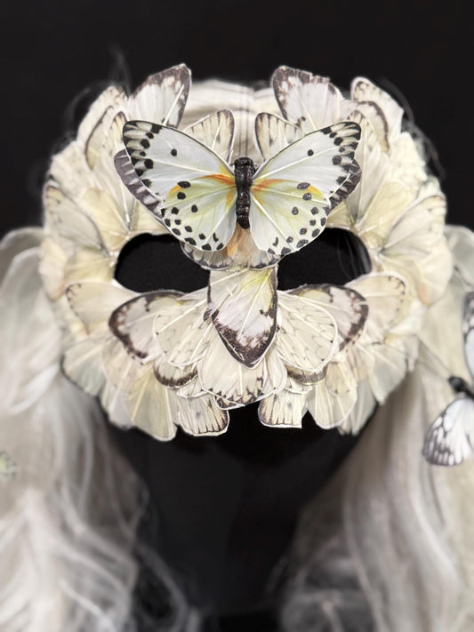 Fantasy Butterfly Mask in White,Feather,Masquerade,Fae,Flower Fairy,Forrest Friend,Garden Pixie,Ren Faire,Larp, Costume,Role Play