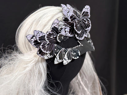 Fantasy Butterfly Mask in Black & White | Feather, Masquerade, Fae, Forrest Friend, Garden Pixie, Ren Faire, Larp, Costume, Role Play