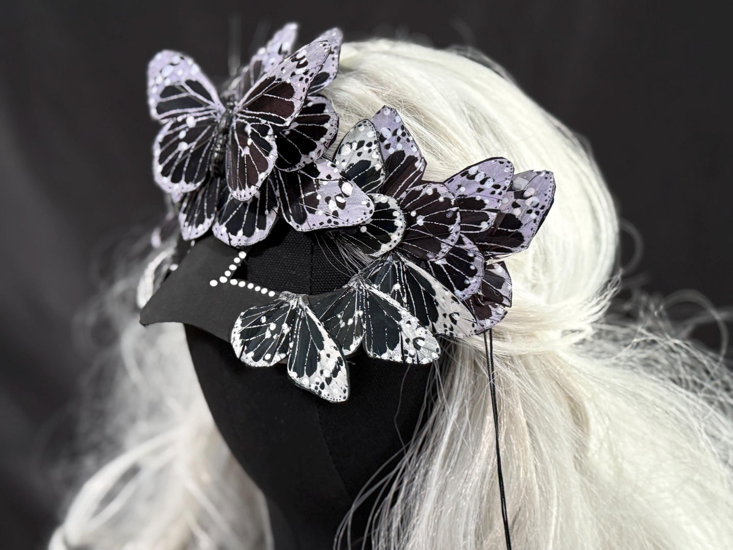Fantasy Butterfly Mask in Black & White,Feather,Masquerade,Fae,Flower Fairy,Forrest Friend,Garden Pixie,Ren Faire,Larp,Costume,Role Play