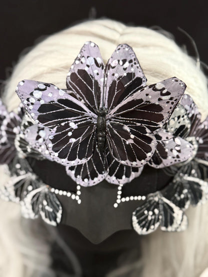 Fantasy Butterfly Mask in Black & White | Feather, Masquerade, Fae, Forrest Friend, Garden Pixie, Ren Faire, Larp, Costume, Role Play