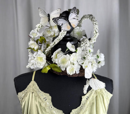 Butterfly White Floral Halo Headdress, White Flower Crown, Bridal Halo Crown, Fairy Crown, Cherub Halo, Elven Headpiece, Photoshoot Prop