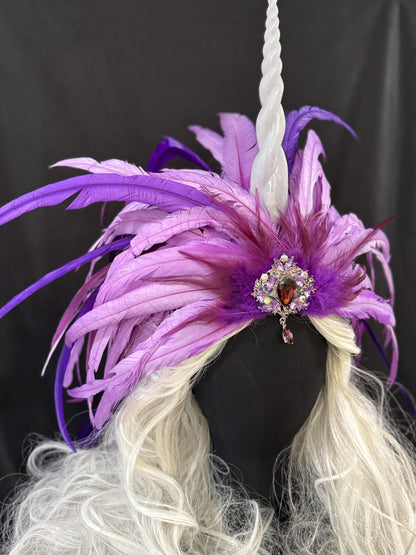 Purple Unicorn Fascinator | Feather Tiara, Feather Crown, Unicorn Princess Headpiece, Fairy-core, Ren Faire, Pride Day, Fantasy Photoshoot