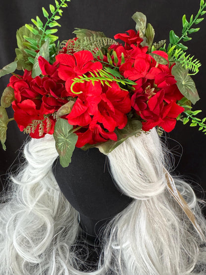 Geranium Gems Floral Halo Headdress, Red Flower Crown, Bold Floral Crown, Fairy Crown, Cherub Halo, Ren Faire Headpiece, Photoshoot Prop