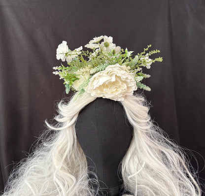 White Knight Floral Halo | Flower Tiara, Flower Crown, Elven Princess Headpiece, Fairy-core, Ren Faire, Special Occasion Photoshoot