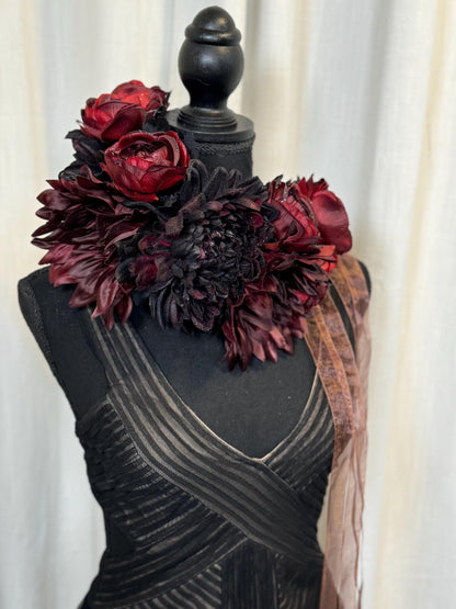 Black Crimson Floral Garland | Flower Tiara, Flower Crown, Elven Princess Headpiece, Fairy-core, Ren Faire, Special Occasion Photoshoot