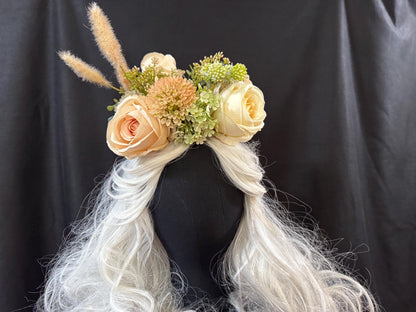 Rosey Floral Halo Headdress, Blush Flower Crown, Bridal Crown, Fairy Crown, Cherub Halo, Romantic Headpiece, Photoshoot Prop