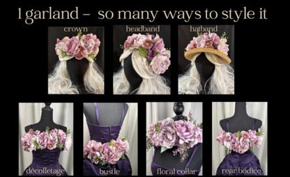 Harvest Muse Ensemble – Midnight Sun LUX Garland Duet | Head & Hip Floral Garlands, Flower Crown, Ren Faire, Special Occasion Photoshoot