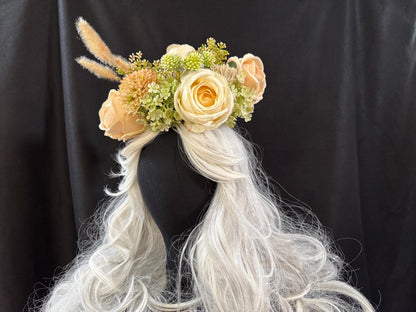 Rosey Floral Halo Headdress, Blush Flower Crown, Bridal Crown, Fairy Crown, Cherub Halo, Romantic Headpiece, Photoshoot Prop