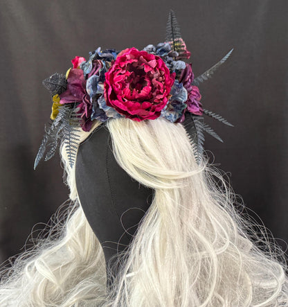 Berry Bliss Floral Halo Headdress, Berry Flower Crown, Burgundy Crown, Fairy Crown, Cherub Halo, Woodland Headpiece, Photoshoot Prop