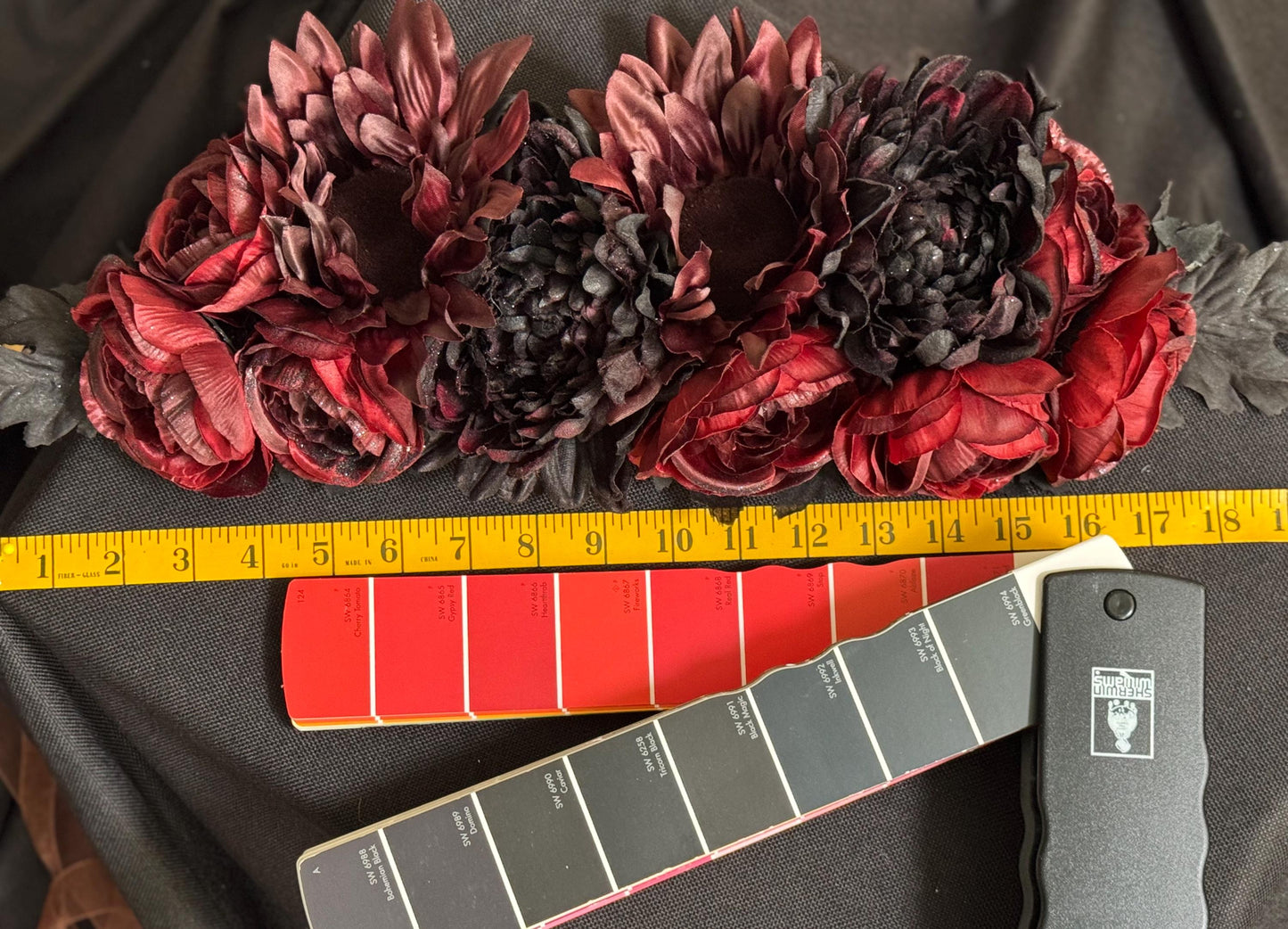 Black Crimson Floral Garland,Flower Tiara, Flower Crown,Elven Princess Headpiece,Fairy-core,Ren Faire,Special Occasion Photoshoot