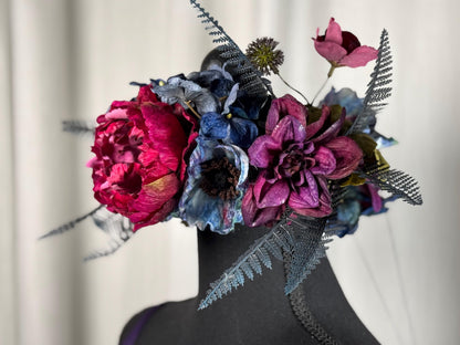 Berry Bliss Floral Halo Headdress, Berry Flower Crown, Burgundy Crown, Fairy Crown, Cherub Halo, Woodland Headpiece, Photoshoot Prop