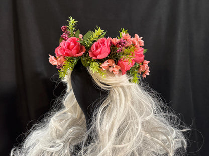Rosey Outlook Floral Garland | Flower Tiara, Flower Crown, Elven Princess Headpiece, Fairy-core, Ren Faire, Special Occasion Photoshoot
