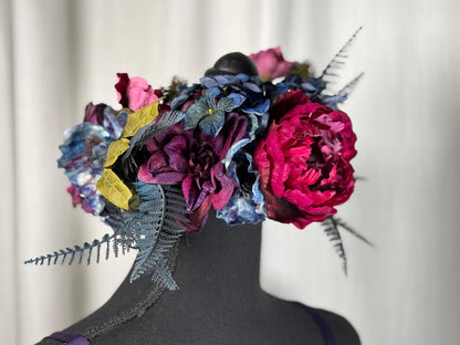 Berry Bliss Floral Halo Headdress, Berry Flower Crown, Burgundy Crown, Fairy Crown, Cherub Halo, Woodland Headpiece, Photoshoot Prop