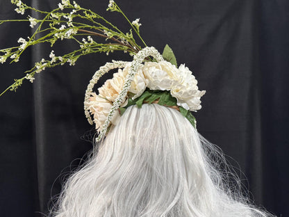 Peony Princess Fascinator, Blush Floral Crown, Romantic Wedding Headpiece, Fairy Crown, Garden Party Fascinator, Elven Princess Headpiece