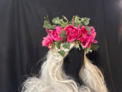 Peony Pink Floral Garland | Flower Tiara, Flower Crown, Elven Princess Headpiece, Fairy-core, Ren Faire, Special Occasion Photoshoot