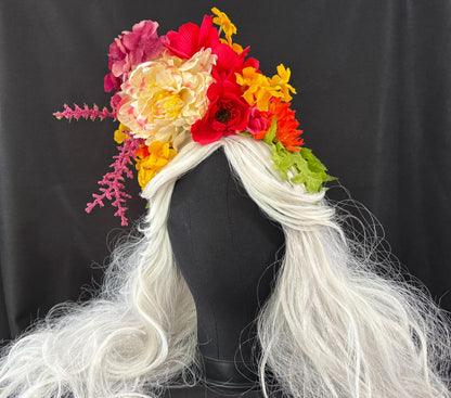 Festive Blooms Fascinator, Colorful Floral Crown Headpiece, Flower Crown, Garden Headpiece, Fairycore Crown, Statement Floral Headpiece