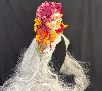 Festive Blooms Fascinator, Colorful Floral Crown Headpiece, Flower Crown, Garden Headpiece, Fairycore Crown, Statement Floral Headpiece