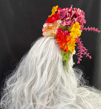 Festive Blooms Fascinator, Colorful Floral Crown Headpiece, Flower Crown, Garden Headpiece, Fairycore Crown, Statement Floral Headpiece