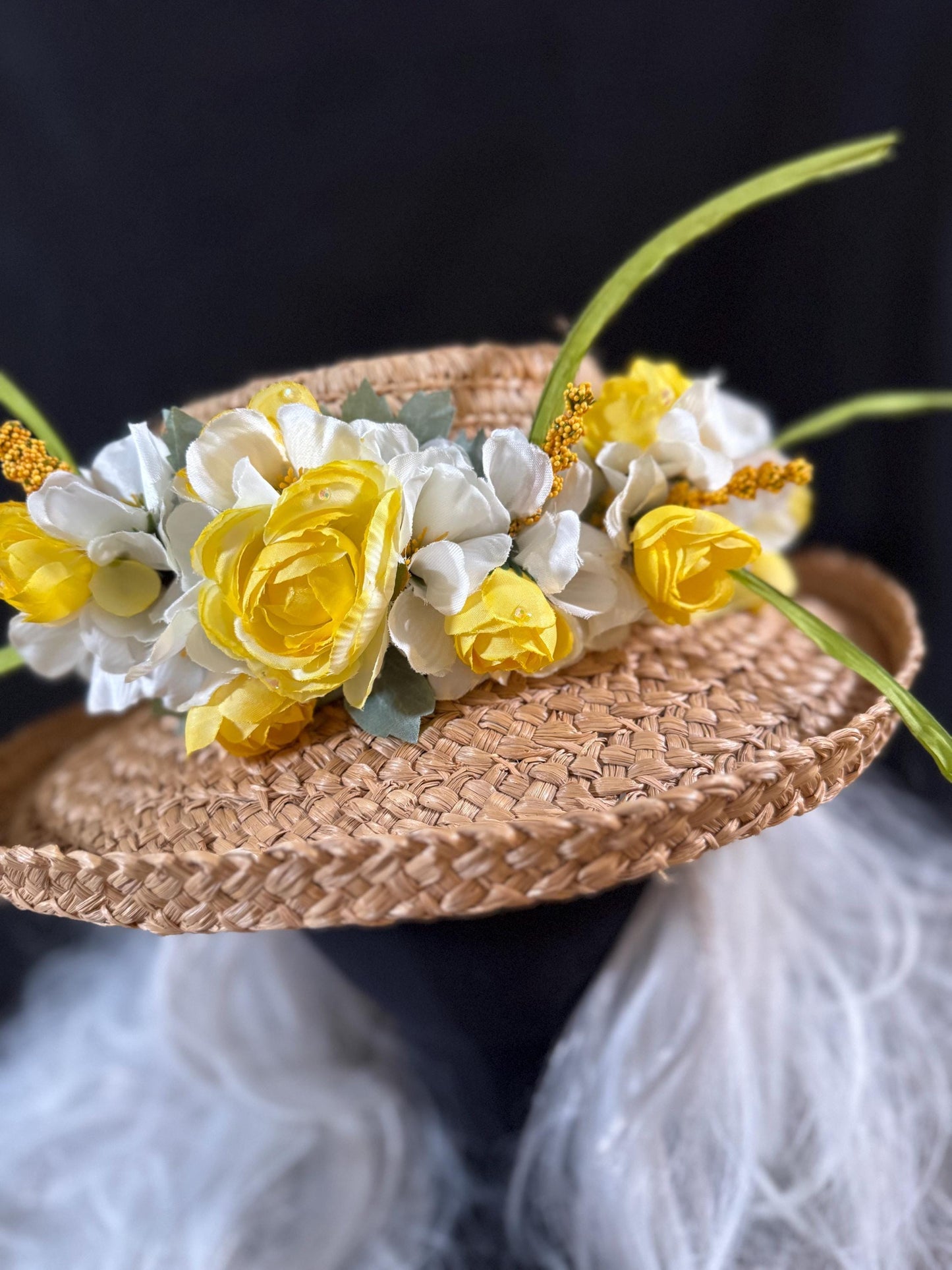 Sunshine Floral Garland,Flower Tiara,Flower Crown,Elven Princess Headpiece,Fairy-core,Renaissance Faire,Special Occasion Photoshoot,Yellow