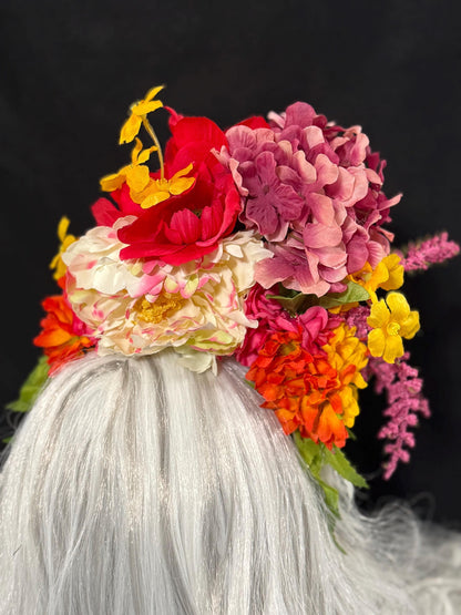 Festive Blooms Fascinator, Colorful Floral Crown Headpiece, Flower Crown, Garden Headpiece, Fairycore Crown, Statement Floral Headpiece