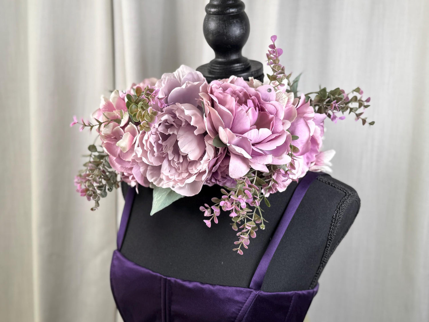 Peekaboo Purple Floral Garland,Flower Tiara,Flower Crown,Elven Princess Headpiece,Fairy-core,Renaissance Faire,Special Occasion Photoshoot