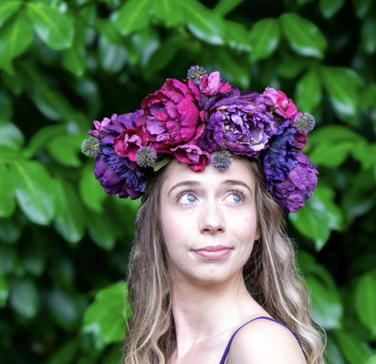 Pretty Plum Floral Garland,Flower Tiara,Flower Crown,Elven Princess Headpiece,Fairy-core,Renaissance Faire,Special Occasion Photoshoot