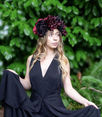 Black Crimson Floral Garland | Flower Tiara, Flower Crown, Elven Princess Headpiece, Fairy-core, Ren Faire, Special Occasion Photoshoot