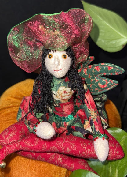 Holly Faerie Friend – Christmas Pixie Doll – Handmade Holiday Companion – Ren Faire / LARP Familiar – One-of-a-Kind Fairycore Collectible