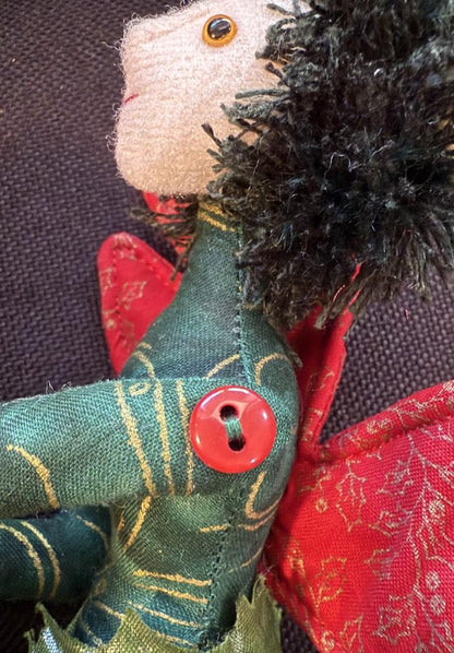 Jingle Faerie Friend – Christmas Pixie  Doll – Handmade Holiday Companion – Ren Faire / LARP Familiar – One-of-a-Kind Fairycore Collectible