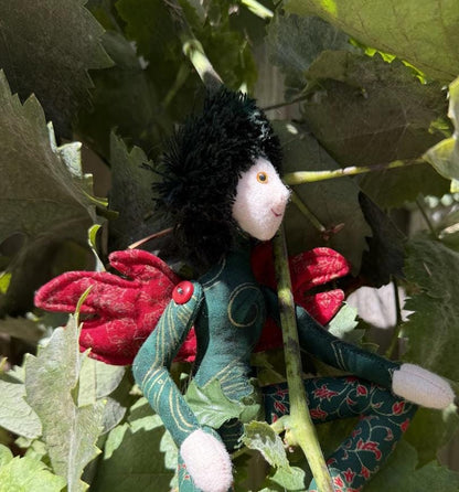 Jingle Faerie Friend – Christmas Pixie  Doll – Handmade Holiday Companion – Ren Faire / LARP Familiar – One-of-a-Kind Fairycore Collectible