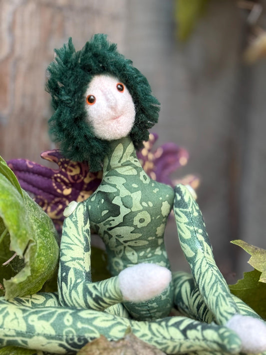 CLOVER,Faerie Friend,Sprite, Pixie,Handmade Doll,A One-of-a-Kind addition to Your Character Story,Fantasy,LARP,Ren Faire,Fairy Core
