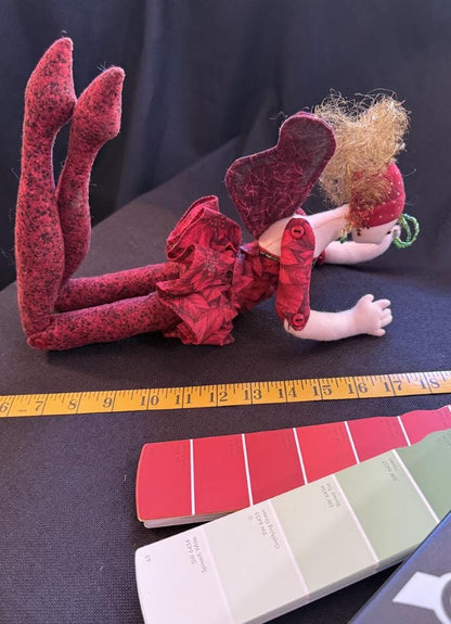 Cranberry Blossom Faerie Friend – Handmade Pixie Doll – One-of-a-Kind Fantasy Companion – Ren Faire / LARP Familiar – Fairycore Collectible