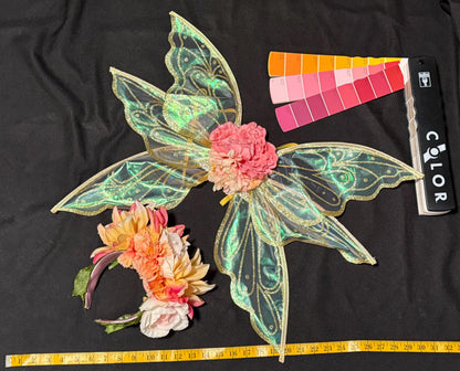 Child Flower Fairy Costume – Pink Wings & Floral Crown – Golden Petal Pixie of the Blossom Grove – Fairy Party / Ren Faire Outfit – Size 6–8