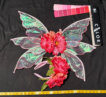 Child Poppy Fairy Costume – Pink Wings & Floral Crown – Blossom Sprite of the Poppy Hollow – Fairy Party / Ren Faire Outfit – Size 6–8