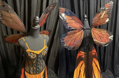 Adult Monarch Butterfly Costume – Orange Butterfly Wings & Crown – Monarch Enchantress – Renaissance Faire / Masquerade Outfit – Size 6–8