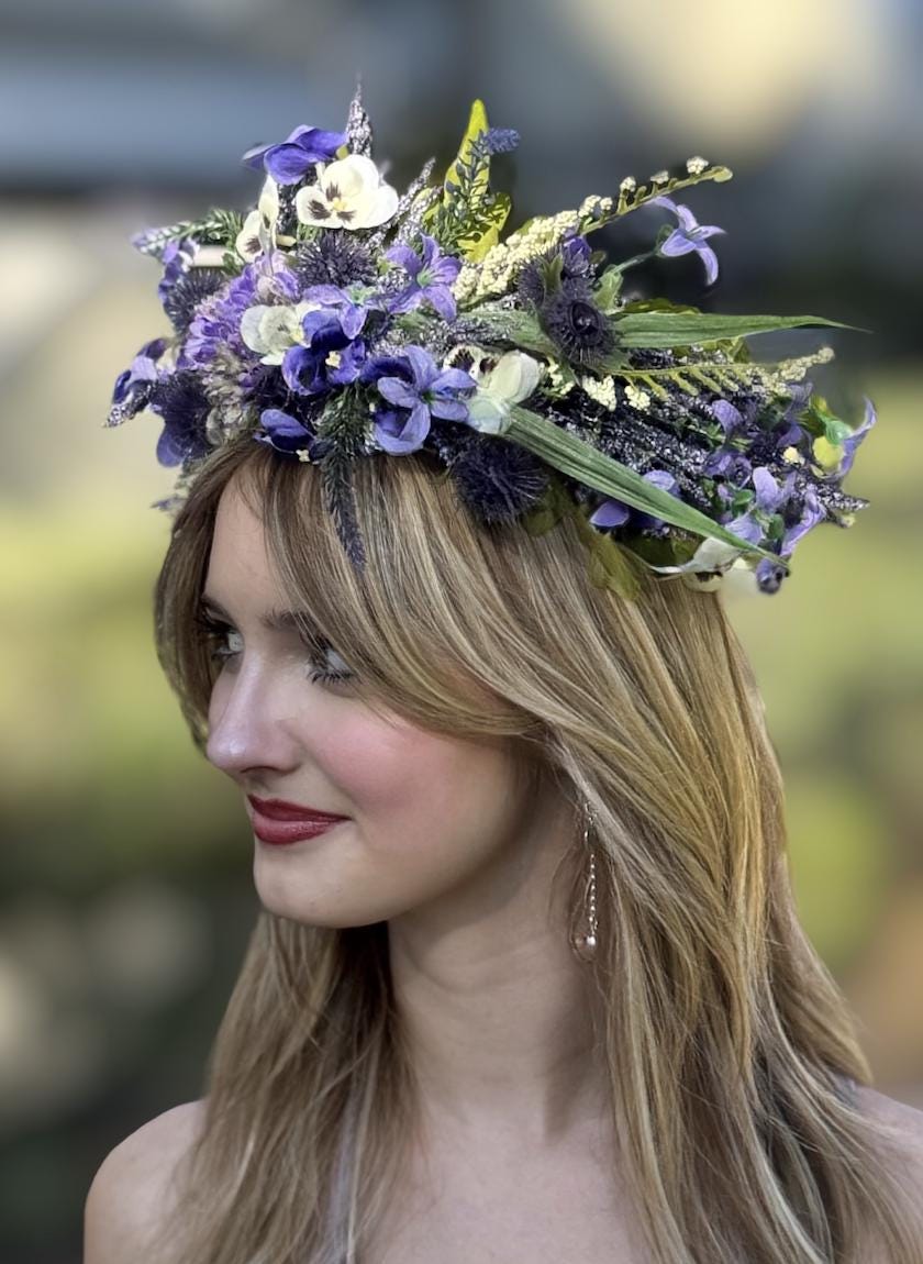 Pansy Pixie Floral Garland,Flower Tiara,Flower Crown,Elven Princess Headpiece,Fairy-core,Renaissance Faire,Special Occasion Photoshoot