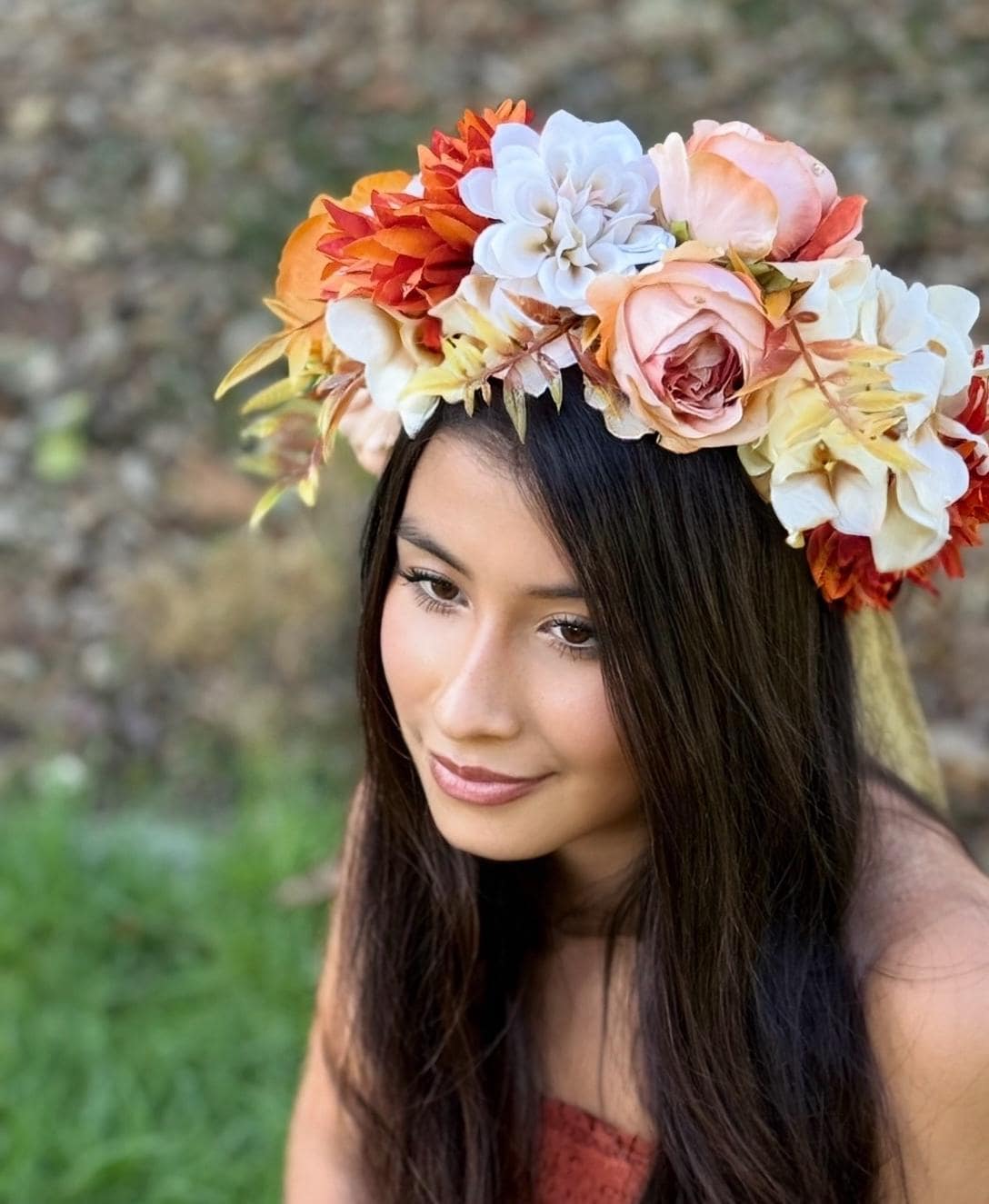 Spiced Cider Floral Garland,Flower Tiara,Flower Crown,Elven Princess Headpiece,Fairy-core,Renaissance Faire,Special Occasion Photoshoot
