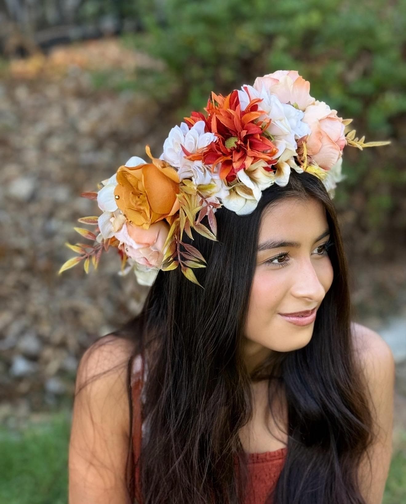 Spiced Cider Floral Garland,Flower Tiara,Flower Crown,Elven Princess Headpiece,Fairy-core,Renaissance Faire,Special Occasion Photoshoot