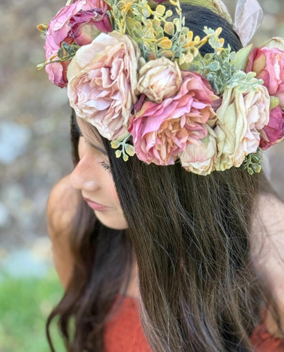 Vintage Mauve Floral Garland | Flower Tiara, Flower Crown, Elven Princess Headpiece, Fairy-core, Ren Faire,Special Occasion Photoshoot