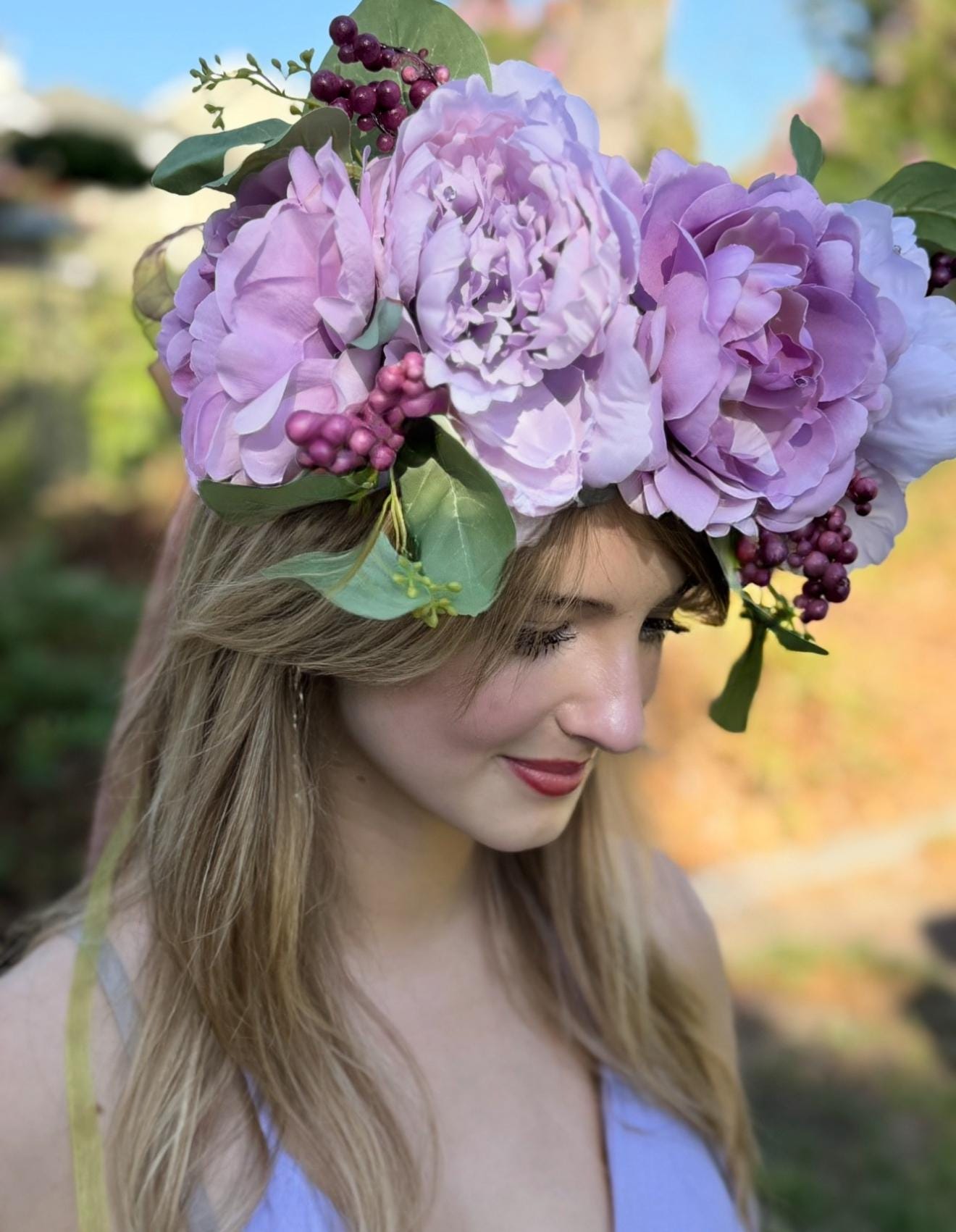 Sugar Plum Floral Garland, Flower Tiara,Flower Crown,Elven Princess Headpiece,Fairy-core,Renaissance Faire,Special Occasion Photoshoot