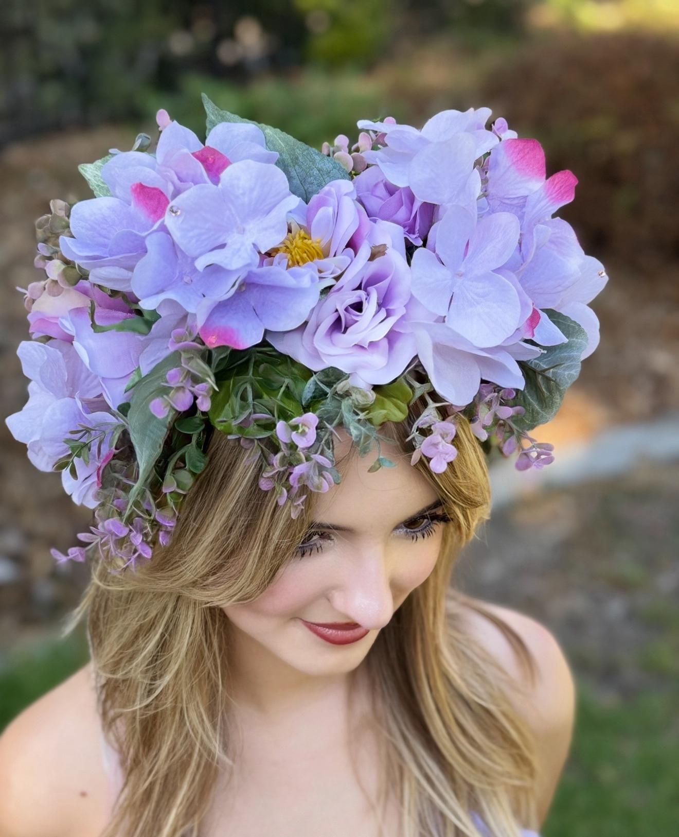 Sunset Sky Floral Garland,Flower Tiara,Flower Crown,Elven Princess Headpiece,Fairy-core,Renaissance Faire,Special Occasion Photoshoot