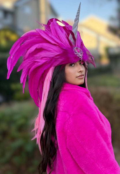 Pink Unicorn Fascinator | Feather Tiara, Feather Crown, Unicorn Princess Headpiece, Fairy-core, Ren Faire, Pride Day, Fantasy Photoshoot