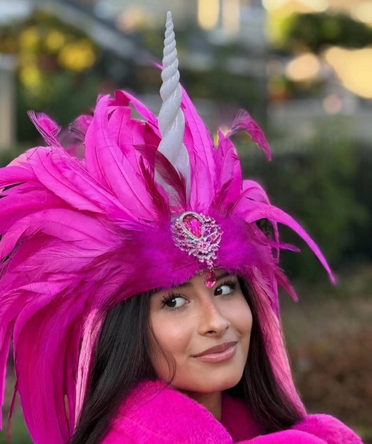 Pink Unicorn Fascinator,Feather Tiara,Feather Crown,Unicorn Princess Headpiece,Fairy-core,Renaissance Faire,Pride Day,Fantasy Photoshoot
