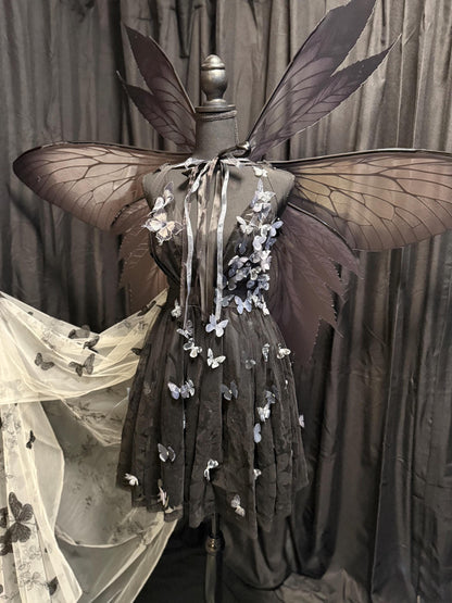 Nitebloom Butterfly Princess (ADULT4-6) | Dark Butterlfy, Masquerade, MardiGras, Photoshoot, Fantasy, LARP, RenFaire, FairyCore, Costume